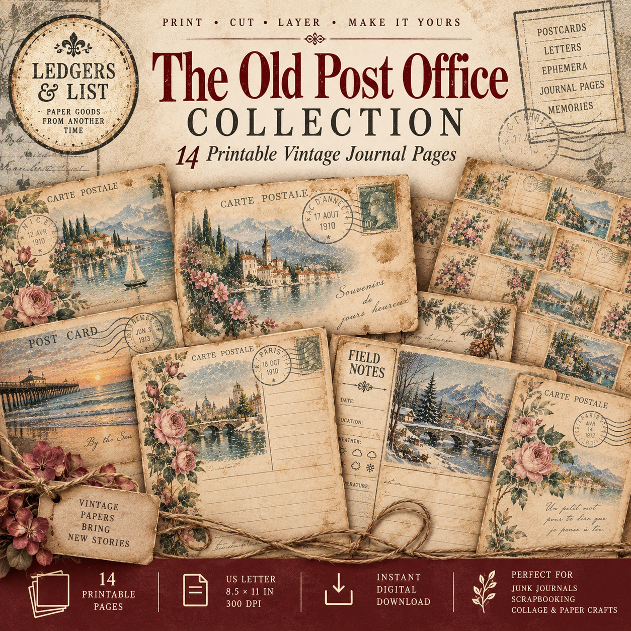The Old Post Office Collection – Vintage Postcard Junk Journal Pages