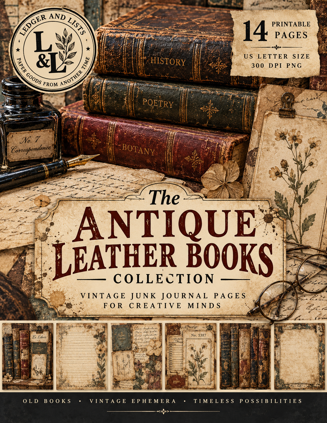 The Antique Leather Books Collection – Vintage Junk Journal Pages